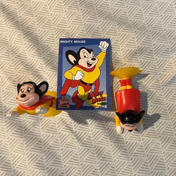 Vintage Rare 1989 Wendy's Kids Toys Mighty Mouse Cartoon Suction Cup Figures 3” - Picture 1 of 8